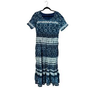 Phool Dress Size 16W 90s Boho Blue & White Geo Tie-Dye Cottagecore Cotton Maxi